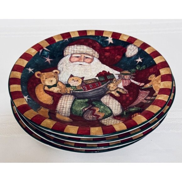 4 Salad Dessert Plates Father Christmas CERTIFIED International by Susan Winget - Picture 5 of 6